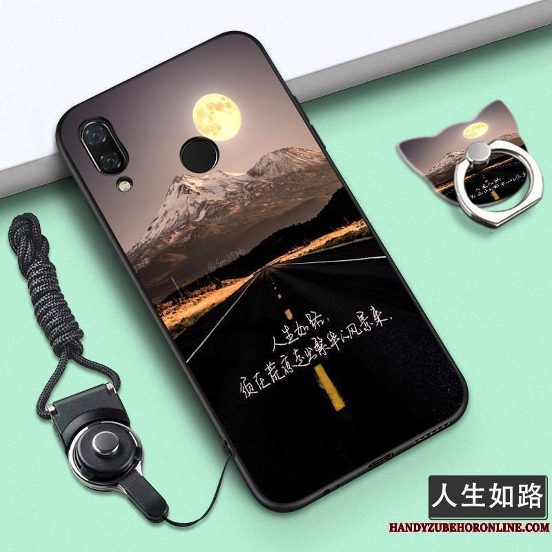 Huawei P Smart+ Personnalité Étui Dessin Animé Fluide Doux Coque De Téléphone Violet Ornements Suspendus