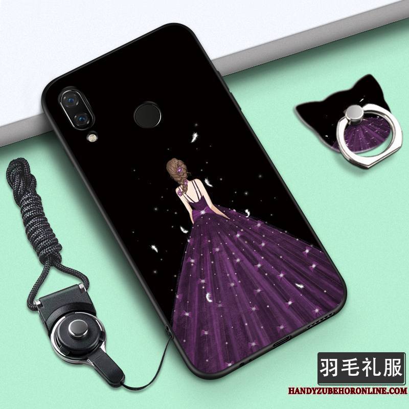 Huawei P Smart+ Personnalité Étui Dessin Animé Fluide Doux Coque De Téléphone Violet Ornements Suspendus