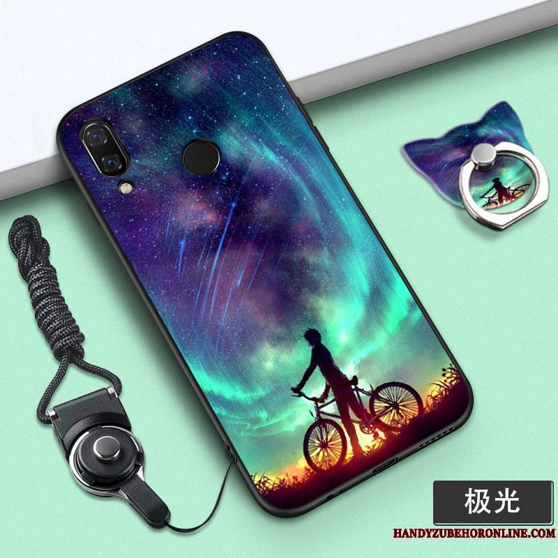 Huawei P Smart+ Personnalité Étui Dessin Animé Fluide Doux Coque De Téléphone Violet Ornements Suspendus