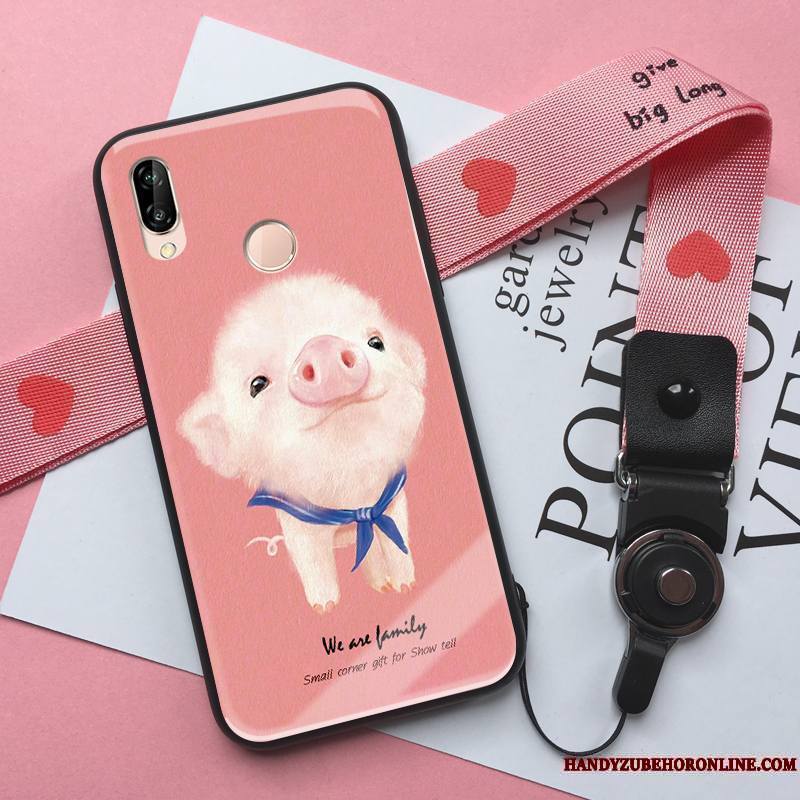 Huawei P Smart+ Tout Compris Fluide Doux Coque De Téléphone Incassable Personnalité Rose Silicone