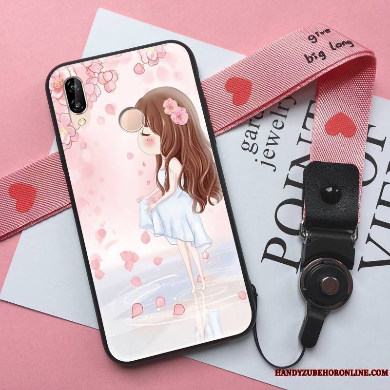 Huawei P Smart+ Tout Compris Fluide Doux Coque De Téléphone Incassable Personnalité Rose Silicone