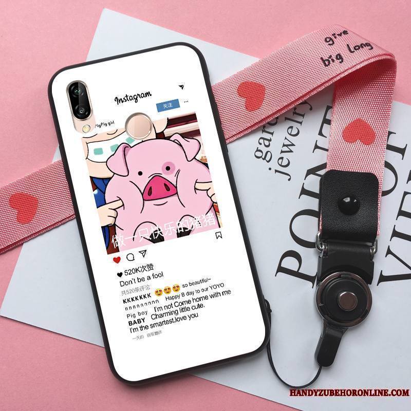 Huawei P Smart+ Tout Compris Fluide Doux Coque De Téléphone Incassable Personnalité Rose Silicone