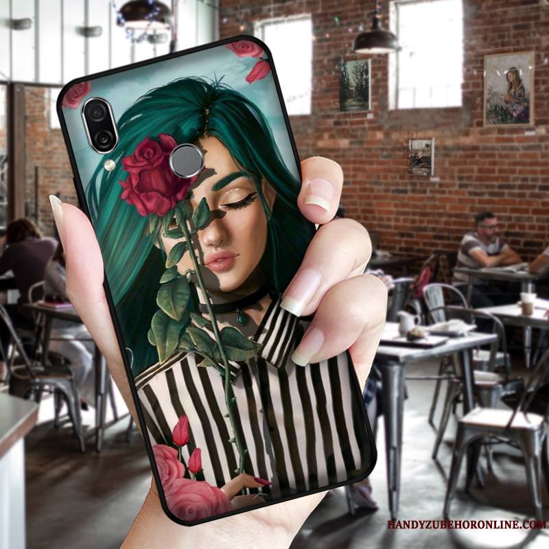 Huawei P Smart Z Coque Europe Peinte À La Main Incassable Vent Rose Étui Noir