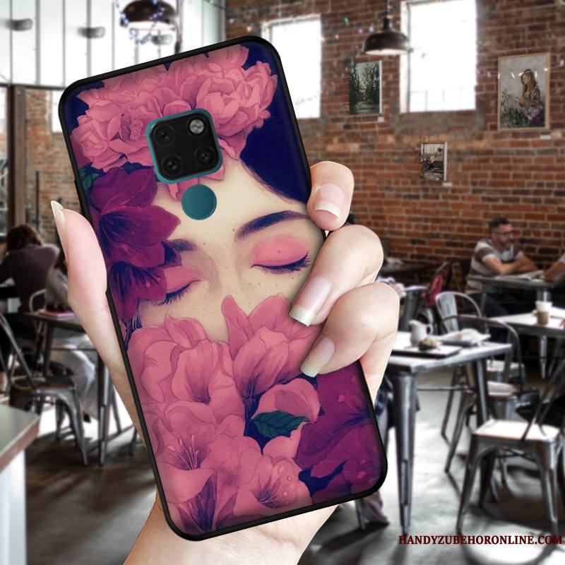 Huawei P Smart Z Coque Europe Peinte À La Main Incassable Vent Rose Étui Noir