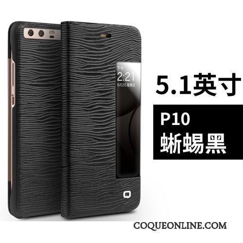 Huawei P10 Coque Cuir Véritable Dormance Business Protection Téléphone Portable Étui En Cuir Noir