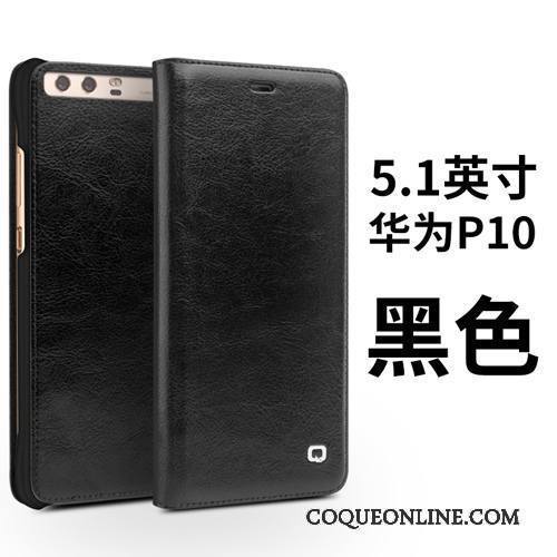 Huawei P10 Coque De Téléphone Étui En Cuir Business Cuir Véritable Téléphone Portable Noir Protection