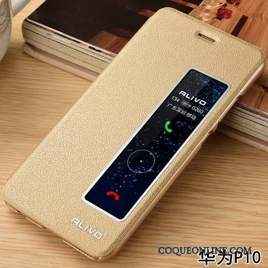 Huawei P10 Coque De Téléphone Étui En Cuir Clamshell Incassable Or Protection