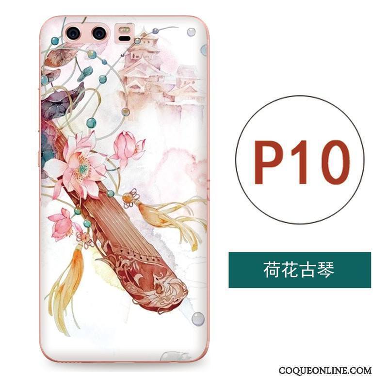 Huawei P10 Coque Fluide Doux Ornements Suspendus Art Tout Compris Gaufrage Rose Silicone