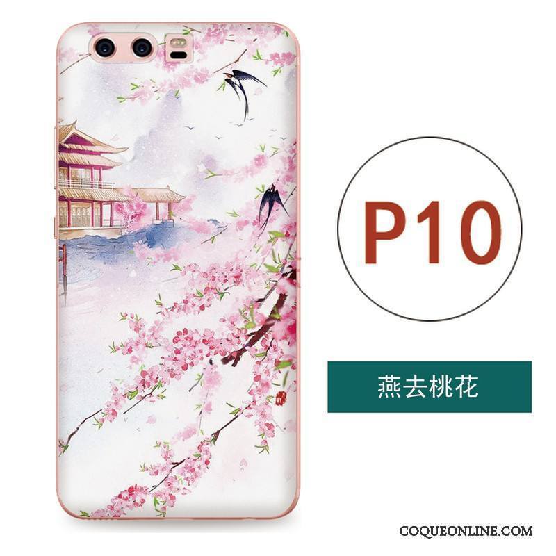 Huawei P10 Coque Fluide Doux Ornements Suspendus Art Tout Compris Gaufrage Rose Silicone