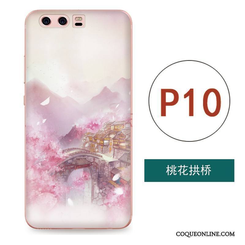 Huawei P10 Coque Fluide Doux Ornements Suspendus Art Tout Compris Gaufrage Rose Silicone