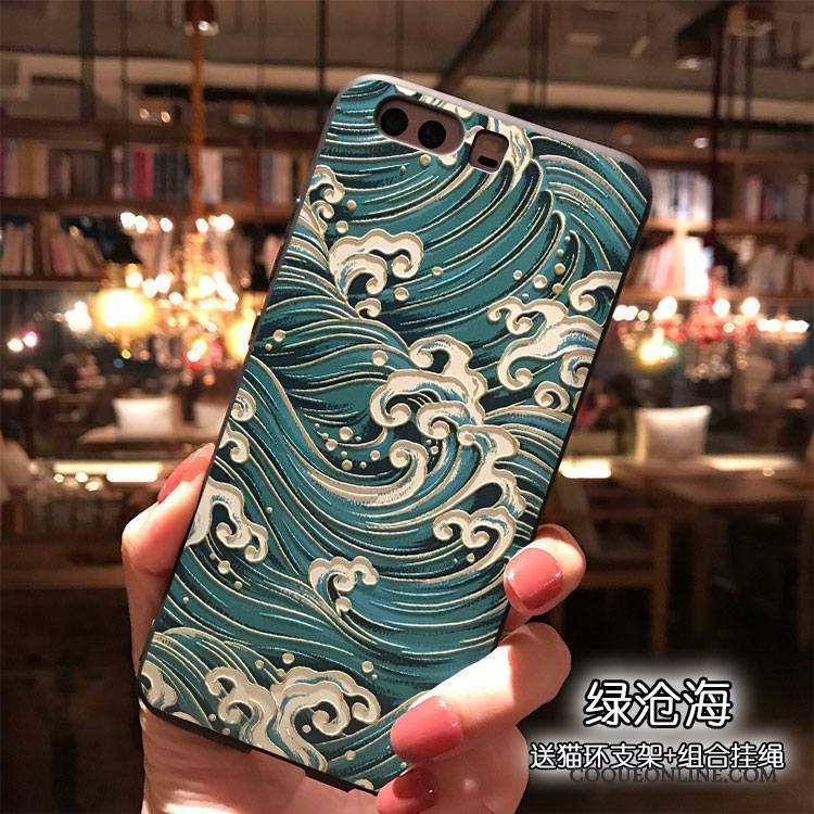 Huawei P10 Coque Ornements Suspendus Vent Bleu Clair Étui De Téléphone Silicone