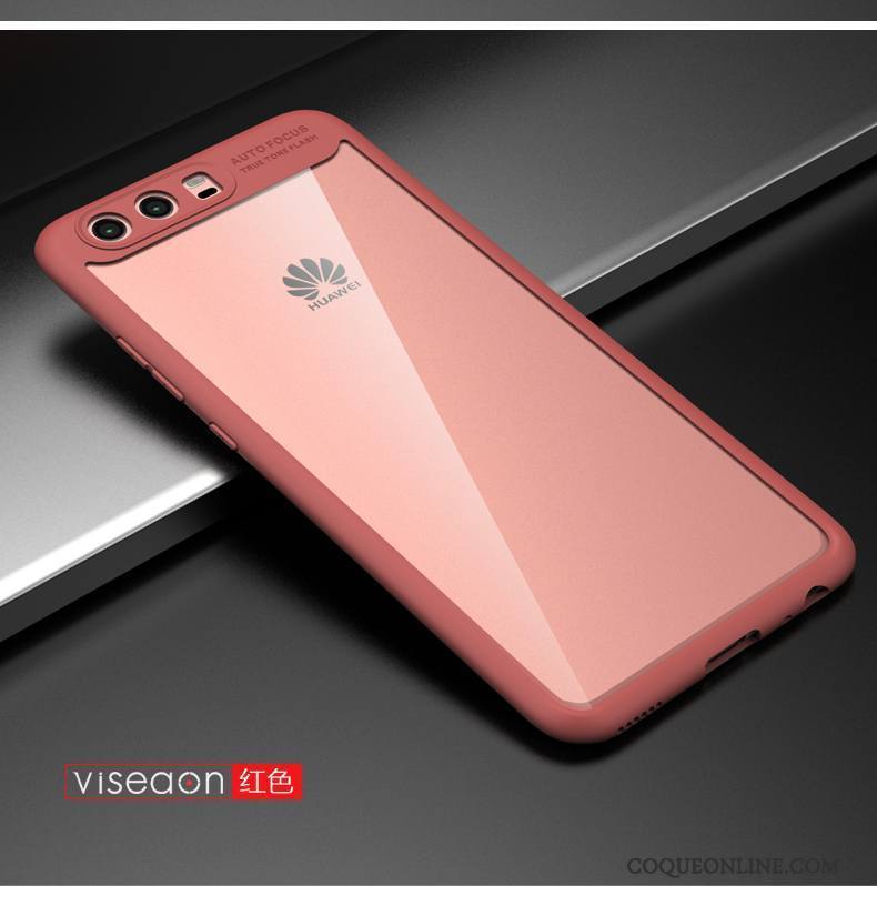 Huawei P10 Coque Protection Transparent Très Mince Rouge Étui Blanc