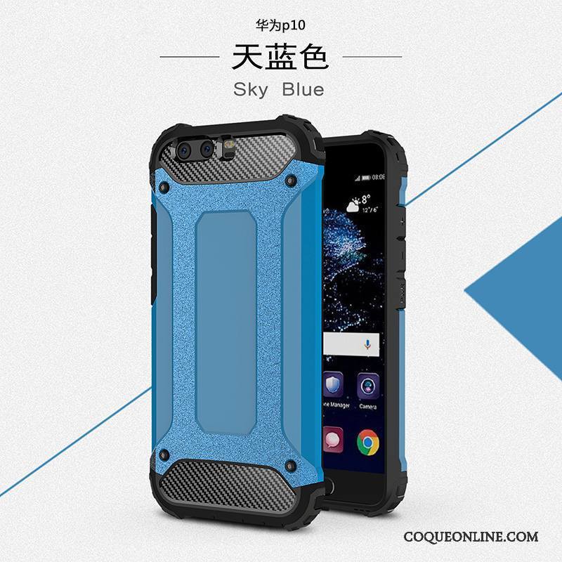 Huawei P10 Coque Silicone Délavé En Daim Métal Étui Bleu Tout Compris Incassable