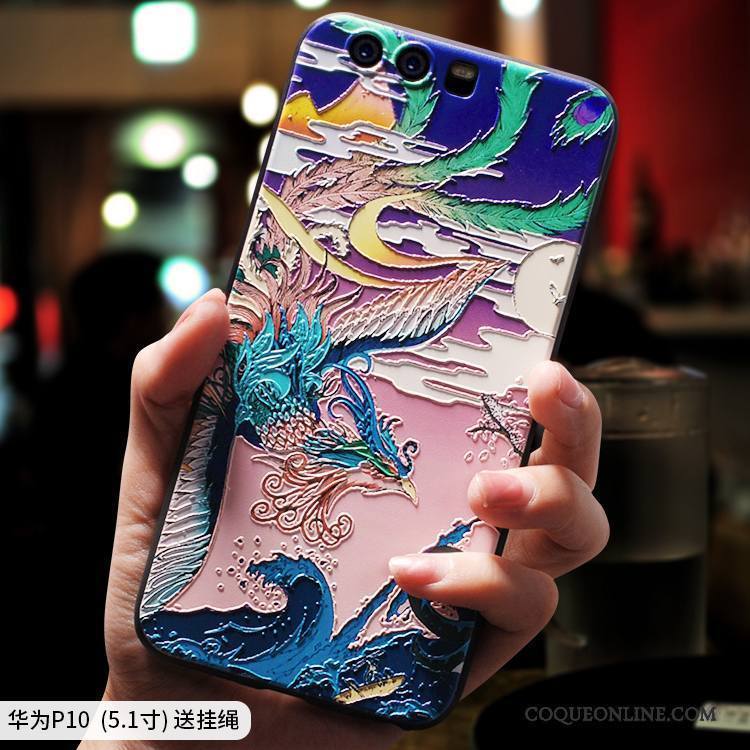 Huawei P10 Coque Style Chinois Personnalité Silicone Ethnique Fluide Doux Créatif Étui