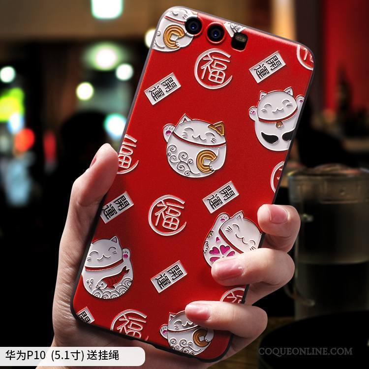 Huawei P10 Coque Très Mince Personnalité Créatif Rouge Silicone Richesse Charmant