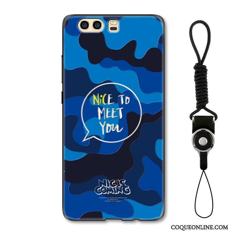 Huawei P10 Créatif Bleu Gaufrage Coque De Téléphone Protection Délavé En Daim Étui