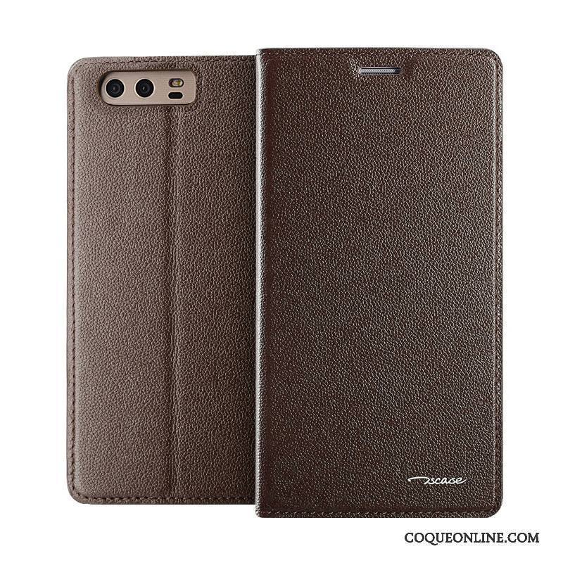 Huawei P10 Housse Cuir Véritable Incassable Protection Coque Noir Téléphone Portable