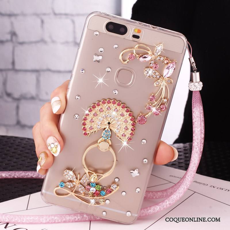 Huawei P10 Lite Coque De Téléphone Or Étui Ornements Suspendus Strass Transparent Protection