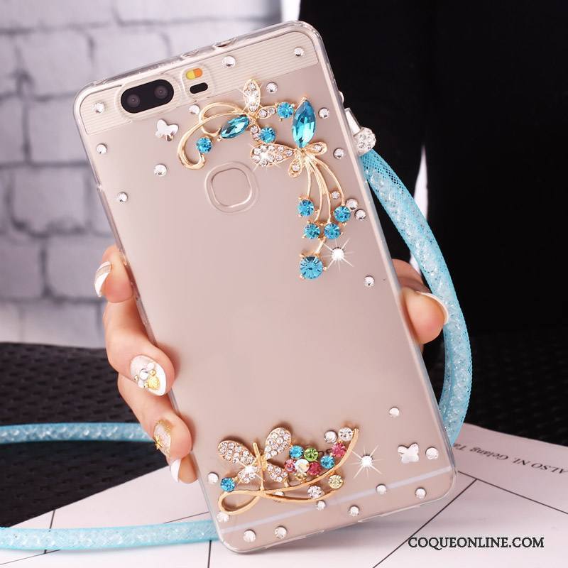 Huawei P10 Lite Coque De Téléphone Or Étui Ornements Suspendus Strass Transparent Protection