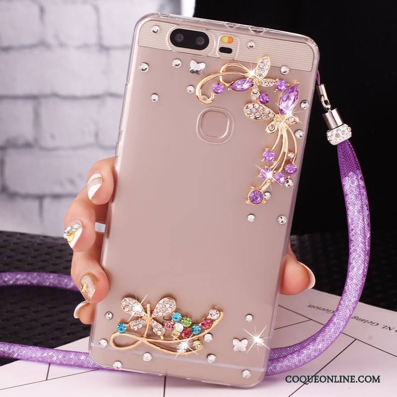 Huawei P10 Lite Coque De Téléphone Or Étui Ornements Suspendus Strass Transparent Protection