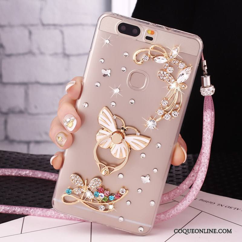 Huawei P10 Lite Coque De Téléphone Or Étui Ornements Suspendus Strass Transparent Protection