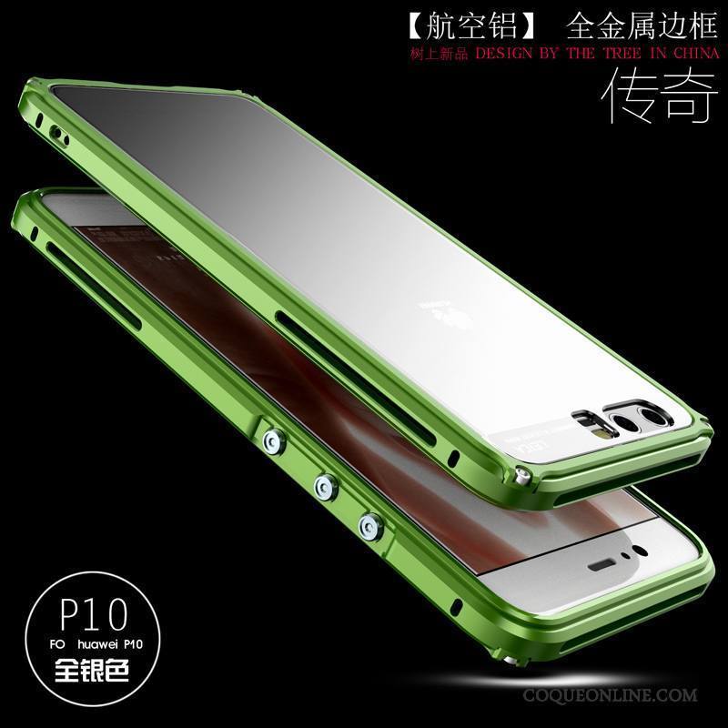 Huawei P10 Métal Vert Coque Protection Difficile Étui Border