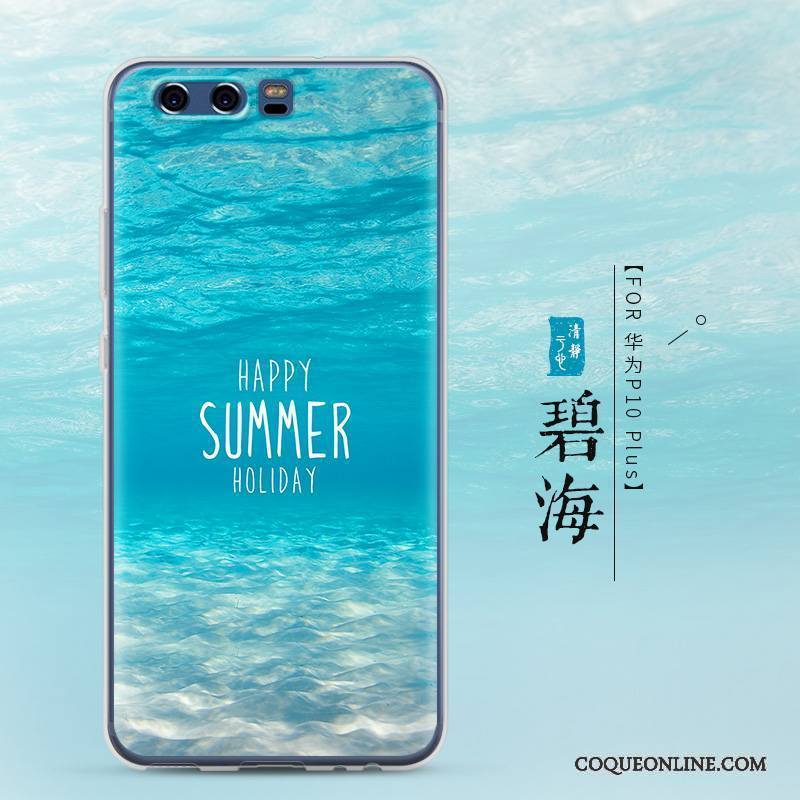 Huawei P10 Plus Bleu Transparent Créatif Étui Coque Fluide Doux De Téléphone