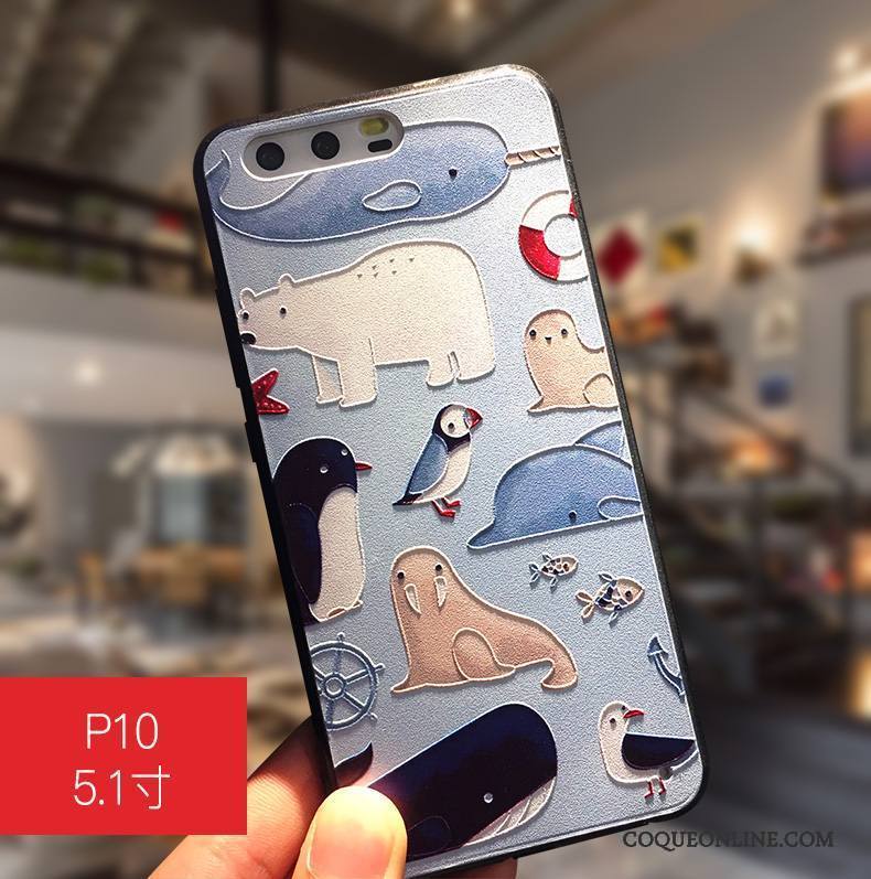 Huawei P10 Plus Coque Créatif Protection Bleu Étui Tout Compris Ornements Suspendus Dessin Animé