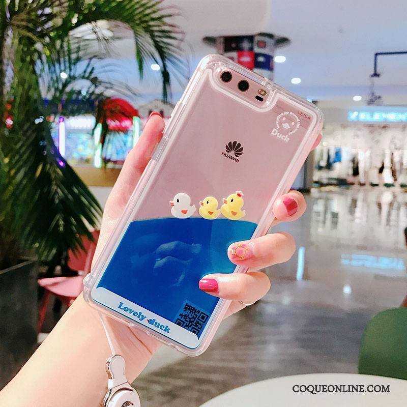 Huawei P10 Plus Coque De Téléphone Liquide Dessin Animé Ornements Suspendus Canard Charmant Petit