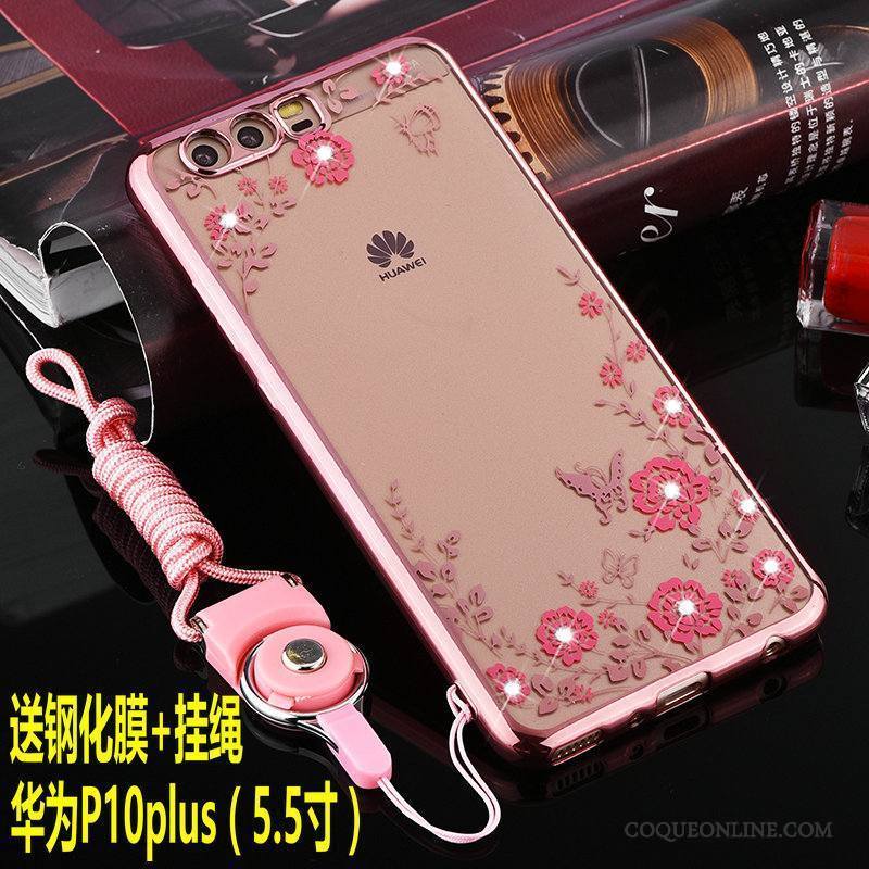 Huawei P10 Plus Coque De Téléphone Ornements Suspendus Silicone Protection Rose Étui Fluide Doux