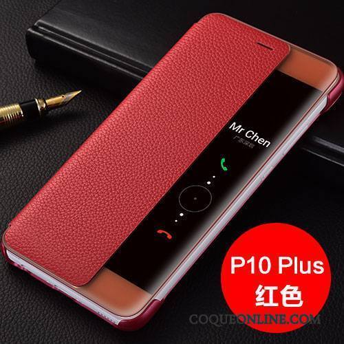 Huawei P10 Plus Coque De Téléphone Étui Protection Cuir Véritable Housse Marron Étui En Cuir