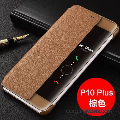 Huawei P10 Plus Coque De Téléphone Étui Protection Cuir Véritable Housse Marron Étui En Cuir