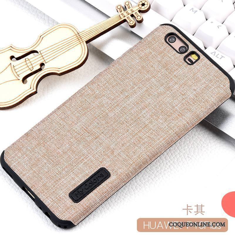 Huawei P10 Plus Coque Kaki Tendance Incassable Silicone Étui Tout Compris Tissu