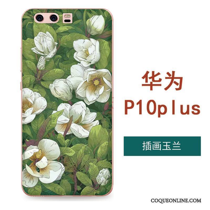 Huawei P10 Plus Coque Ornements Suspendus Tout Compris Silicone Rouge Fluide Doux Fleurs Étui