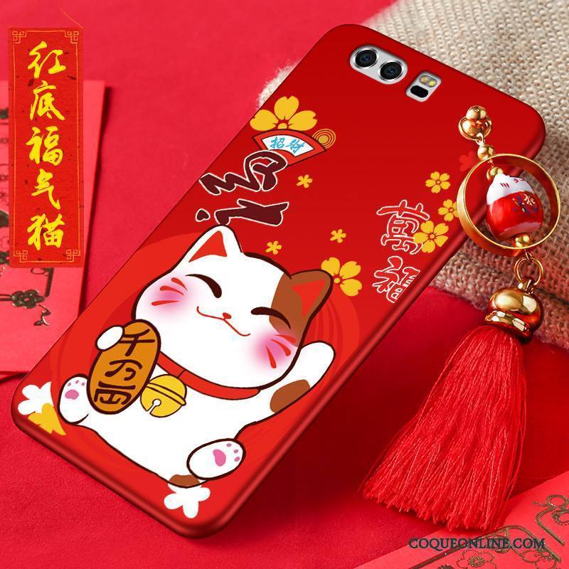 Huawei P10 Plus Coque Étui Chat Richesse Protection Rouge Délavé En Daim Nouveau