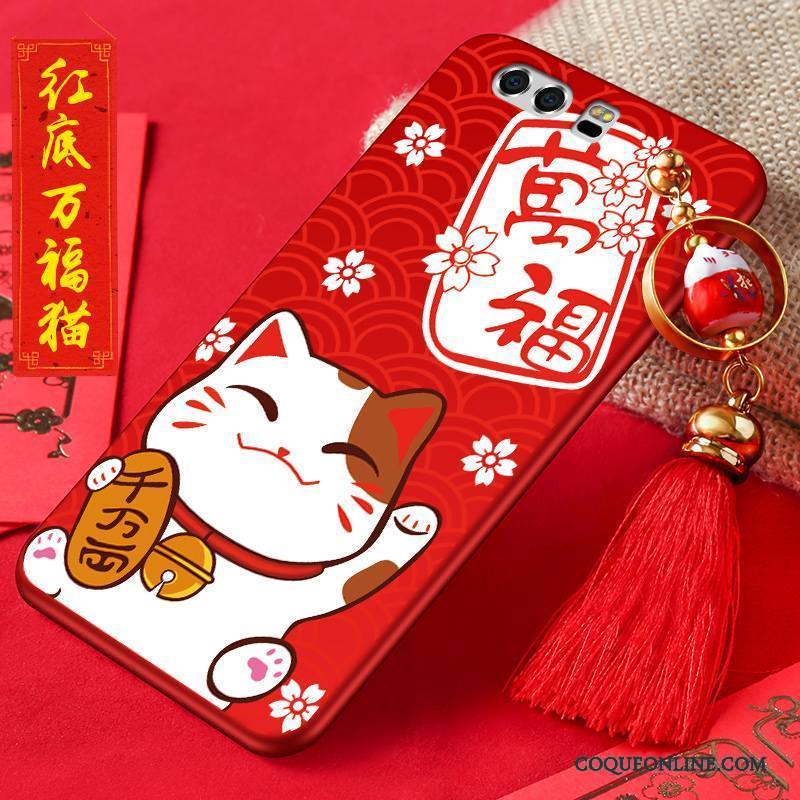 Huawei P10 Plus Coque Étui Chat Richesse Protection Rouge Délavé En Daim Nouveau