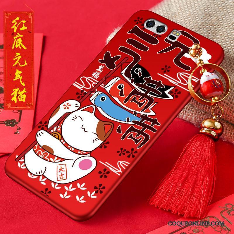 Huawei P10 Plus Coque Étui Chat Richesse Protection Rouge Délavé En Daim Nouveau