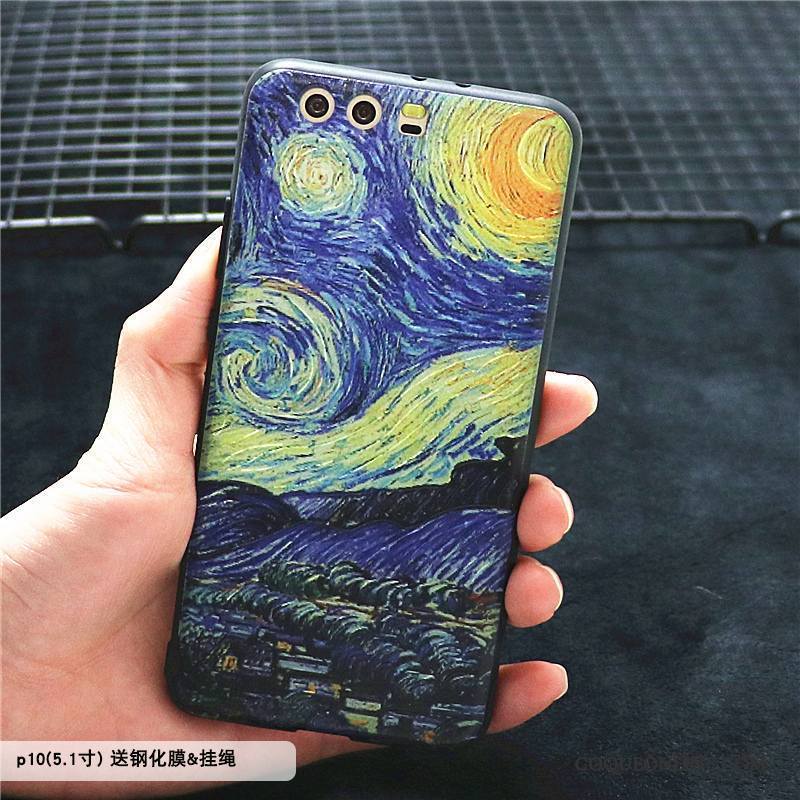 Huawei P10 Plus Créatif Coque De Téléphone Personnalité Étui Protection Peinture À L'huile Bleu