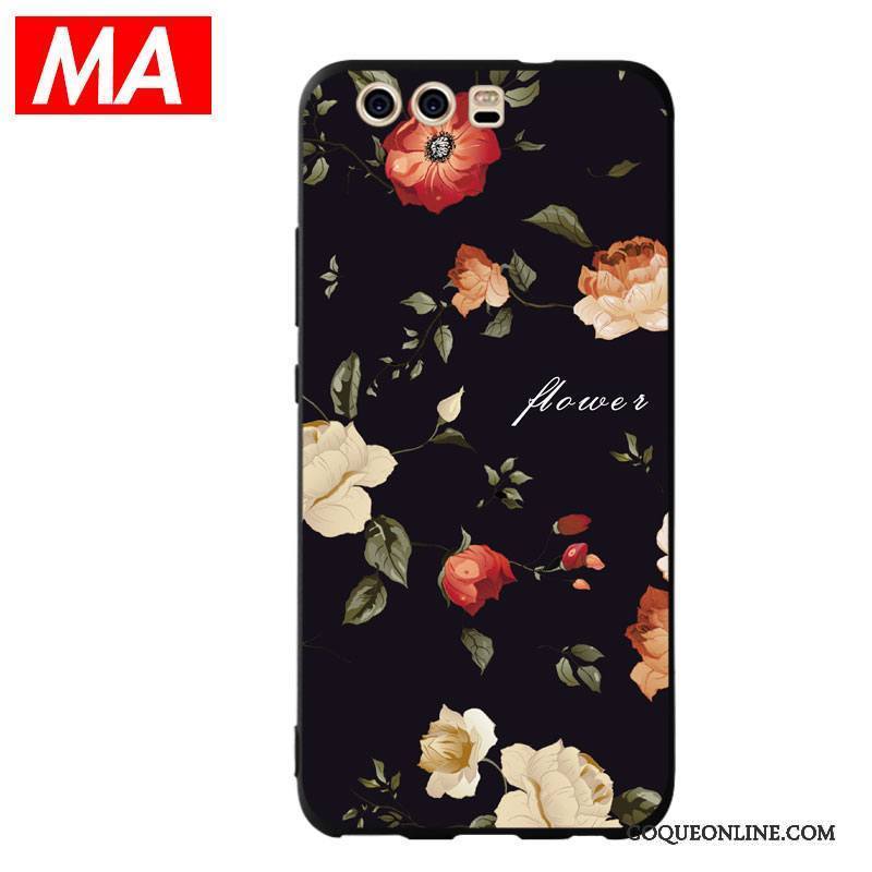 Huawei P10 Plus Fleurs Créatif Coque De Téléphone Silicone Tendance Noir Personnalité