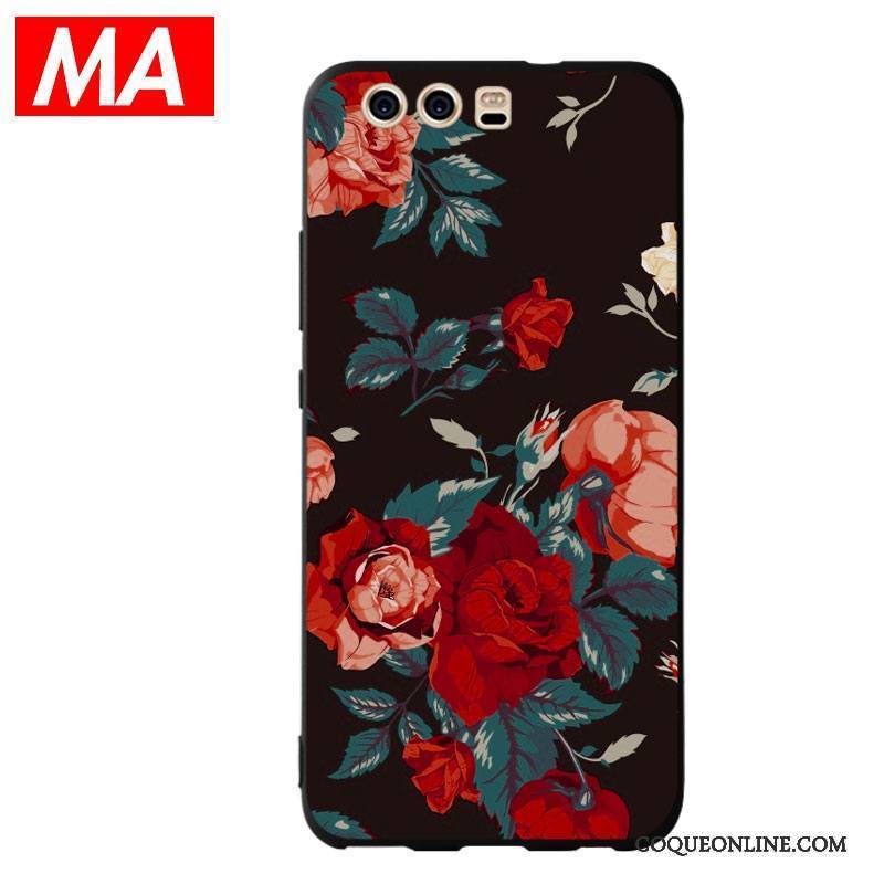 Huawei P10 Plus Fleurs Créatif Coque De Téléphone Silicone Tendance Noir Personnalité