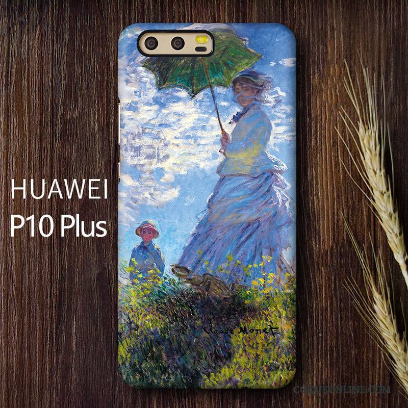 Huawei P10 Plus Incassable Délavé En Daim Peinture À L'huile Vintage Coque De Téléphone Difficile Protection