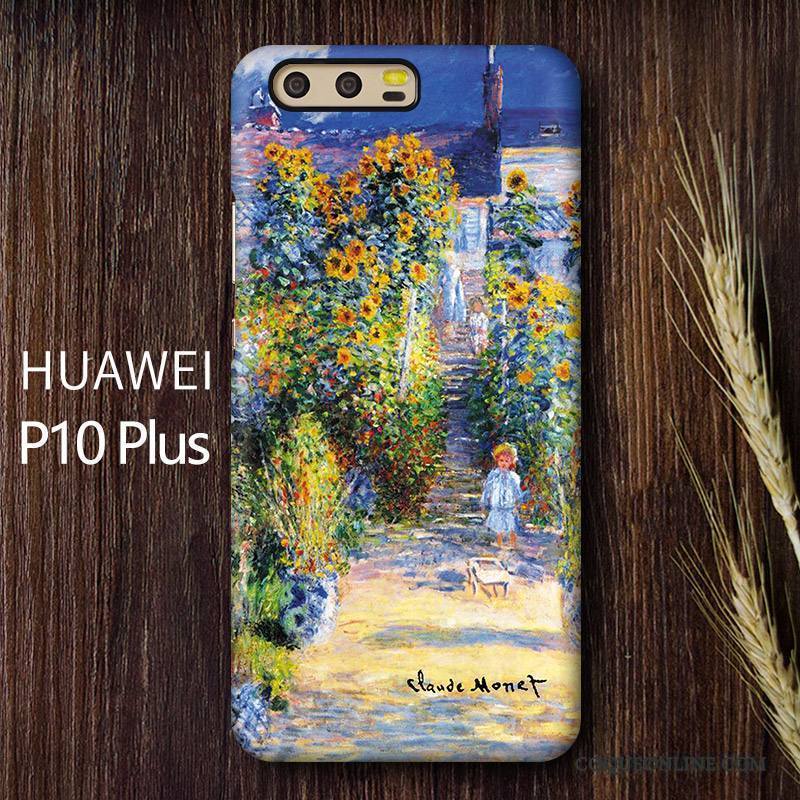 Huawei P10 Plus Incassable Délavé En Daim Peinture À L'huile Vintage Coque De Téléphone Difficile Protection