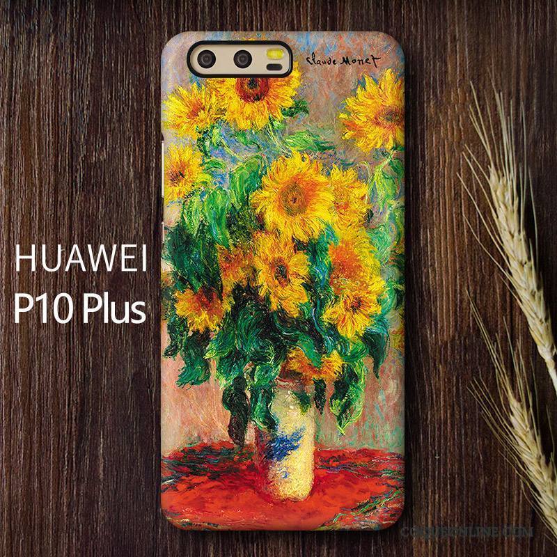 Huawei P10 Plus Incassable Délavé En Daim Peinture À L'huile Vintage Coque De Téléphone Difficile Protection