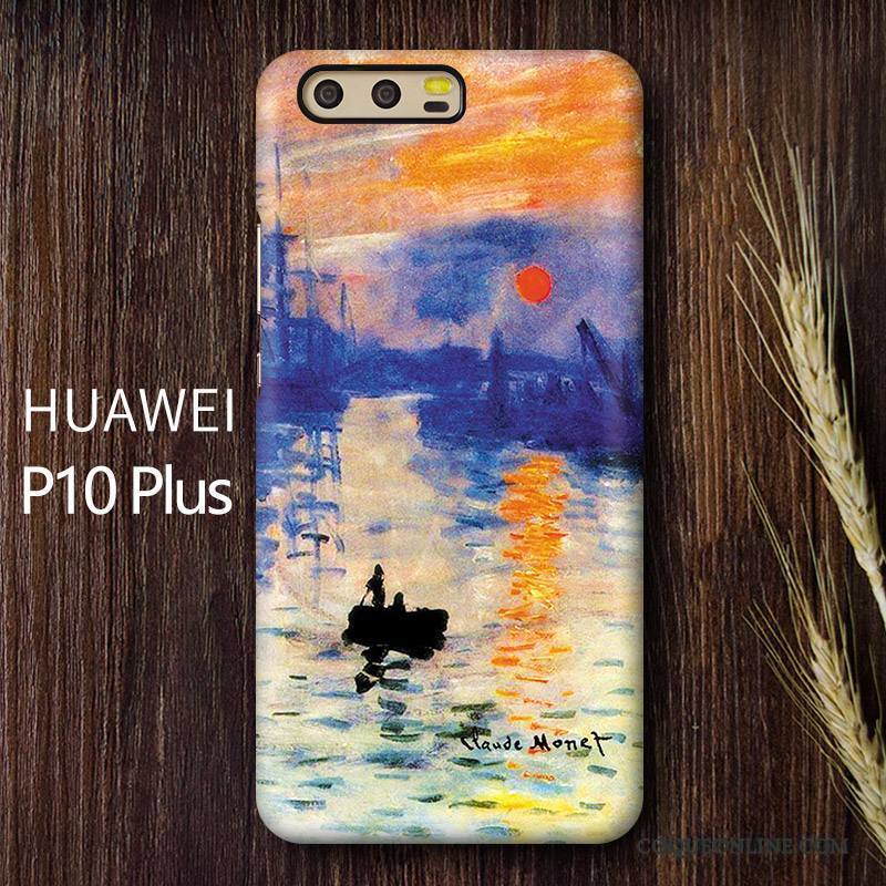 Huawei P10 Plus Incassable Délavé En Daim Peinture À L'huile Vintage Coque De Téléphone Difficile Protection