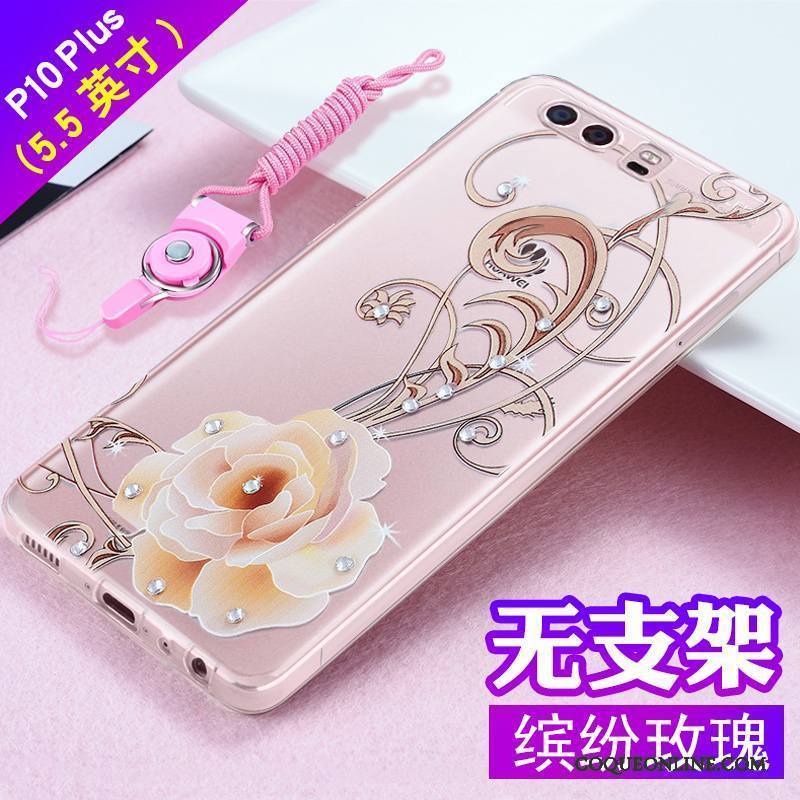 Huawei P10 Plus Incassable Gaufrage Fluide Doux Strass Coque De Téléphone Tout Compris Tendance