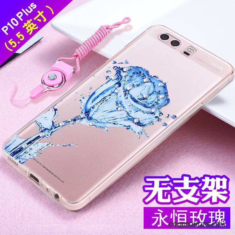 Huawei P10 Plus Incassable Gaufrage Fluide Doux Strass Coque De Téléphone Tout Compris Tendance