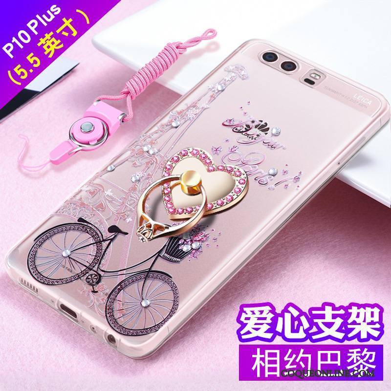 Huawei P10 Plus Incassable Gaufrage Fluide Doux Strass Coque De Téléphone Tout Compris Tendance