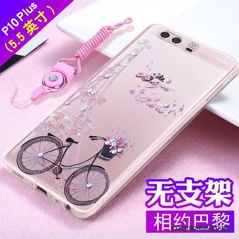 Huawei P10 Plus Incassable Gaufrage Fluide Doux Strass Coque De Téléphone Tout Compris Tendance