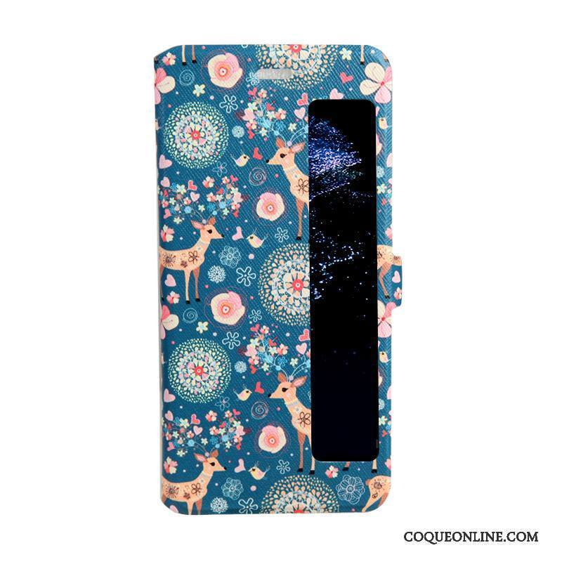 Huawei P10 Plus Ouvrir La Fenêtre Housse Protection Étui Peinture Bleu Coque De Téléphone