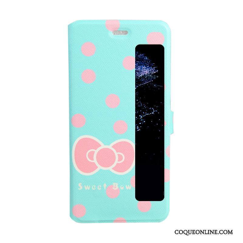 Huawei P10 Plus Ouvrir La Fenêtre Housse Protection Étui Peinture Bleu Coque De Téléphone